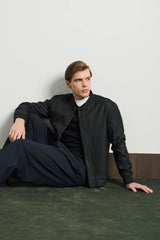 Men’s Black Minimal Smart Bomber Jacket