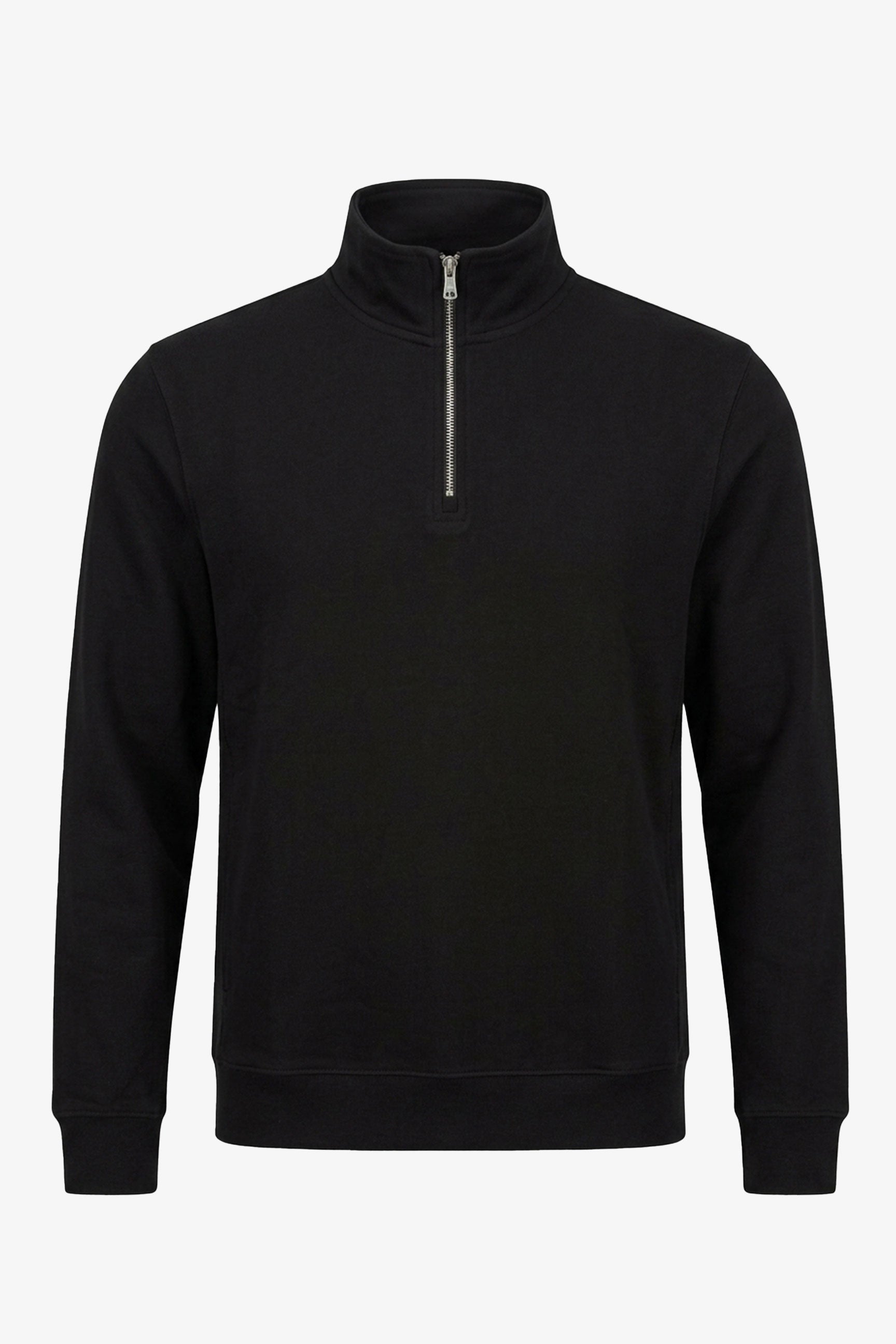 Men’s Black Quarter Zip Sweatshirt Cotton Blend Funnel Neck Pullover