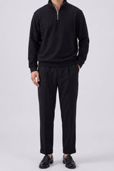 Men’s Black Quarter Zip Sweatshirt Cotton Blend Funnel Neck Pullover