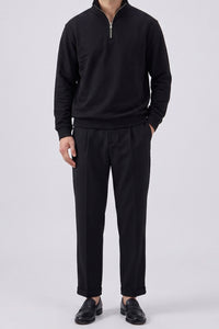 Men’s Black Quarter Zip Sweatshirt Cotton Blend Funnel Neck Pullover