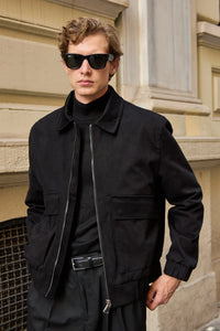 Men’s Black Utility Bomber Lightweight Padded Zip Jacket