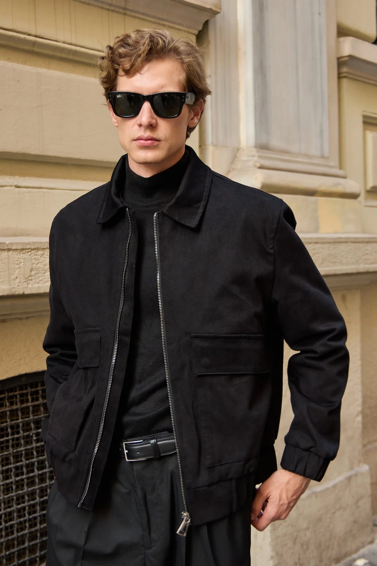 Men’s Black Utility Bomber Lightweight Padded Zip Jacket