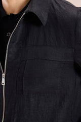 Men’s Black Zip Linen Jacket & Beige Trousers Set Smart Casual Summer Outfit