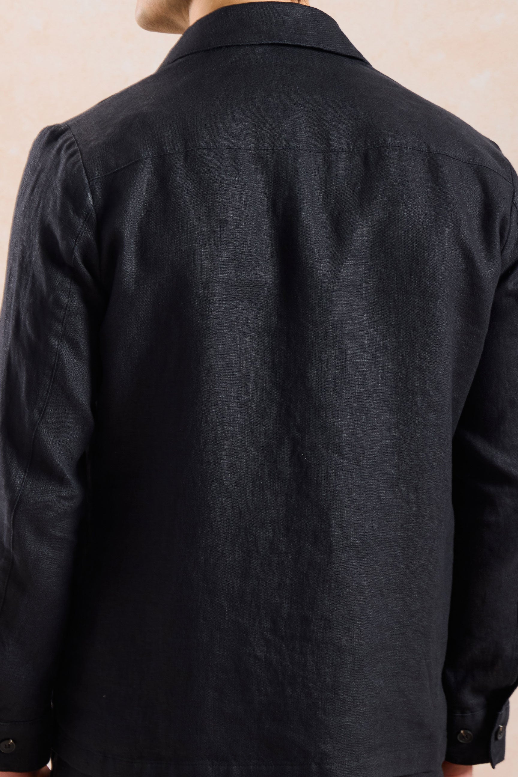 Men’s Black Zip Linen Jacket & Beige Trousers Set Smart Casual Summer Outfit
