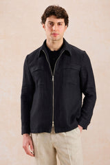 Men’s Black Zip Linen Jacket & Beige Trousers Set Smart Casual Summer Outfit