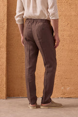 Men’s Black Zip Linen Jacket & Brown Trousers Set Smart Casual Summer Outfit