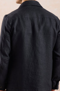 Men’s Black Zip Linen Jacket & Brown Trousers Set Smart Casual Summer Outfit