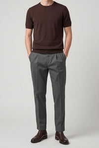 Men’s Brown Knitted T Shirt Regular Fit Crew Neck Short Sleeve Top
