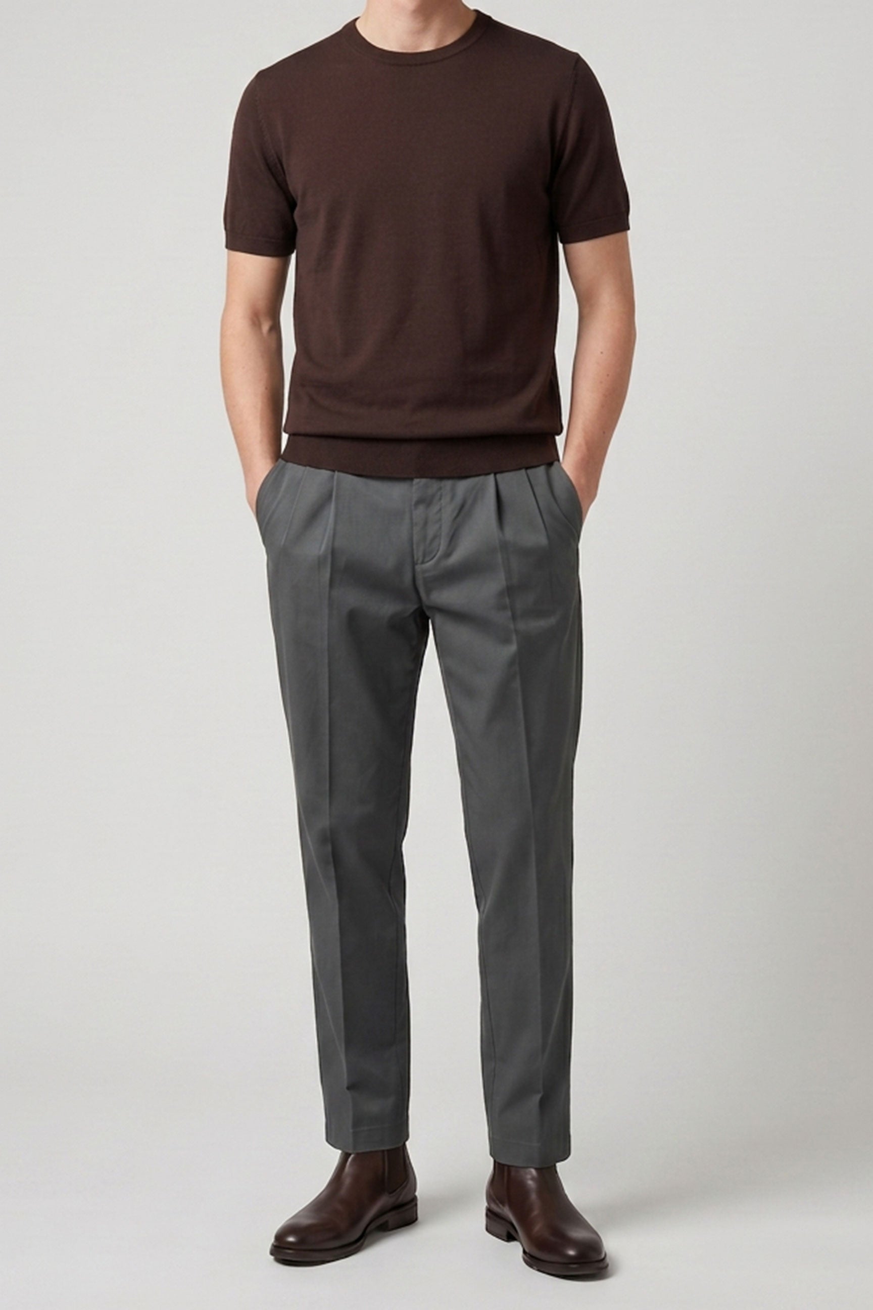 Men’s Brown Knitted T Shirt Regular Fit Crew Neck Short Sleeve Top