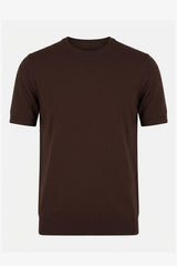 Men’s Brown Knitted T Shirt Regular Fit Crew Neck Short Sleeve Top