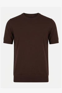 Men’s Brown Knitted T Shirt Regular Fit Crew Neck Short Sleeve Top