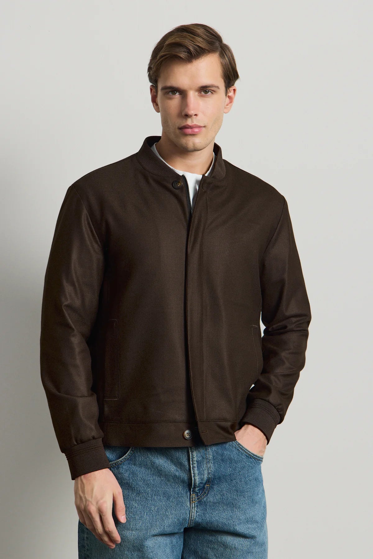 Men’s Brown Minimal Smart Bomber Jacket