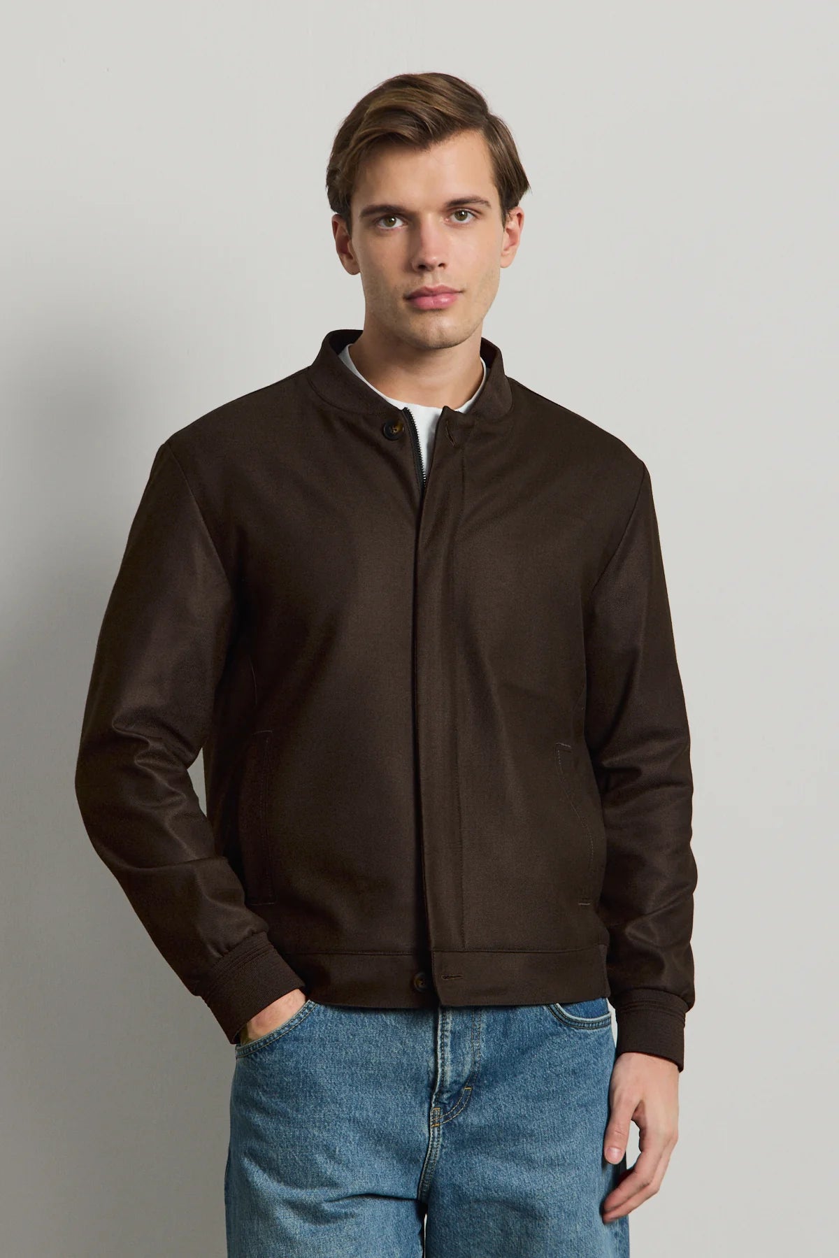 Men’s Brown Minimal Smart Bomber Jacket