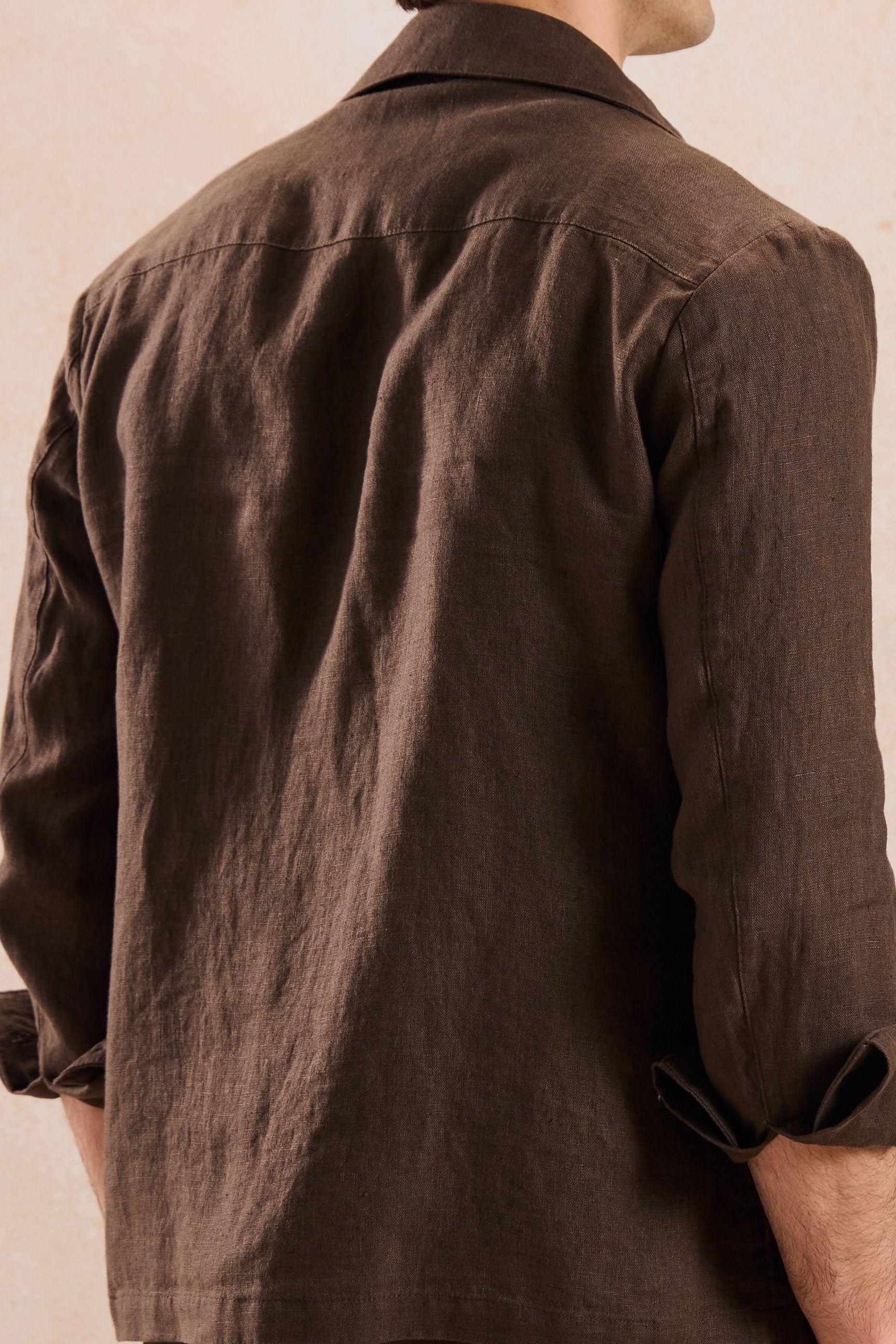 Men’s Brown Zip Linen Jacket & Beige Trousers Set Smart Casual Summer Outfit