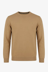 Men’s Camel Brown Crew Neck Jumper Regular Fit Knitted Pullover