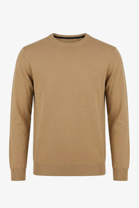 Men’s Camel Brown Crew Neck Jumper Regular Fit Knitted Pullover