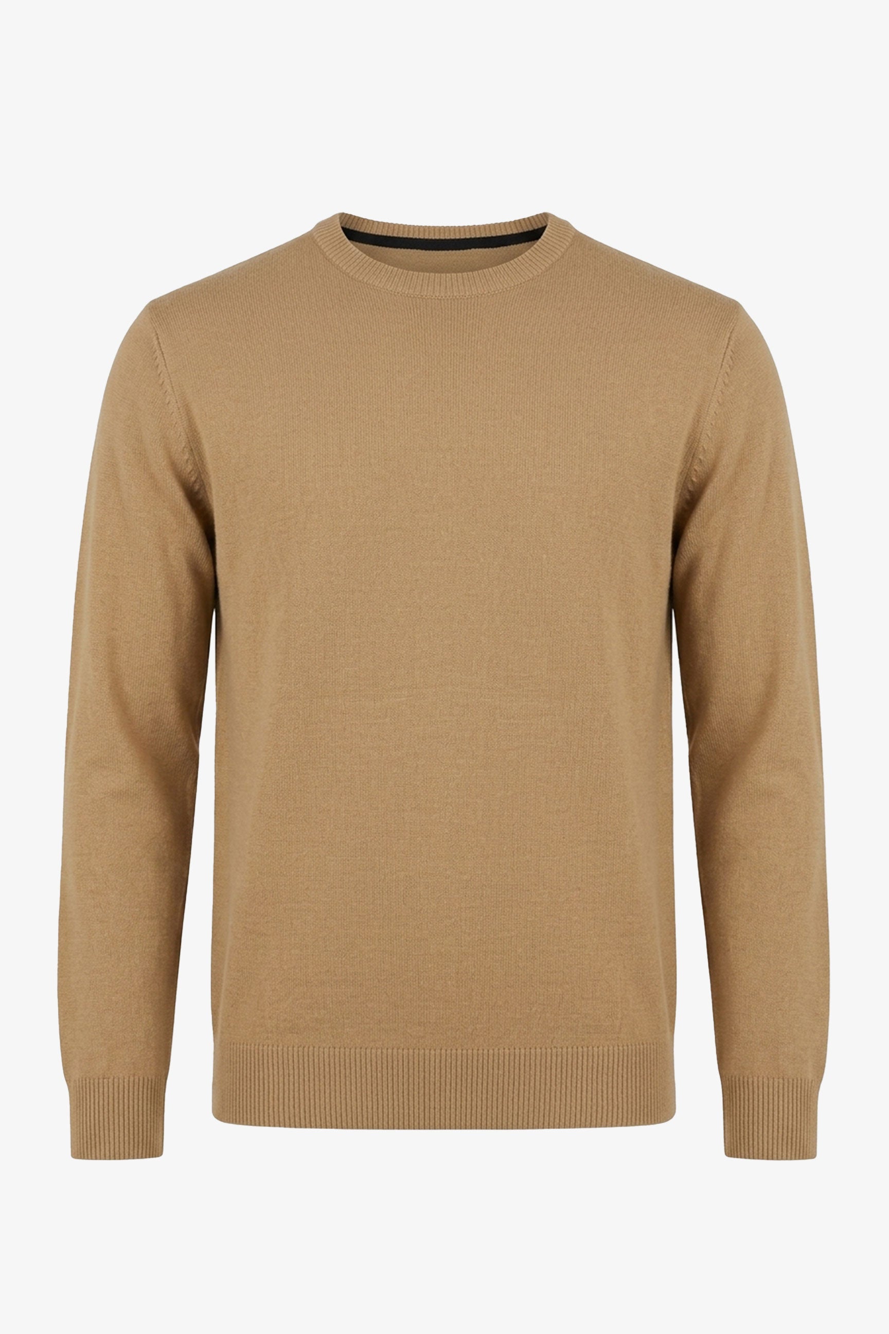 Men’s Camel Brown Crew Neck Jumper Regular Fit Knitted Pullover
