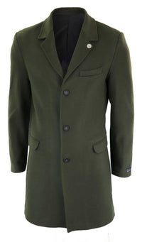 Men's Classic Wool Long Overcoat-Olive Green