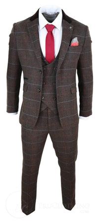 Men's Dark Brown Tweed Suit - Cavani Tommy