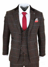 Men's Dark Brown Tweed Suit - Cavani Tommy
