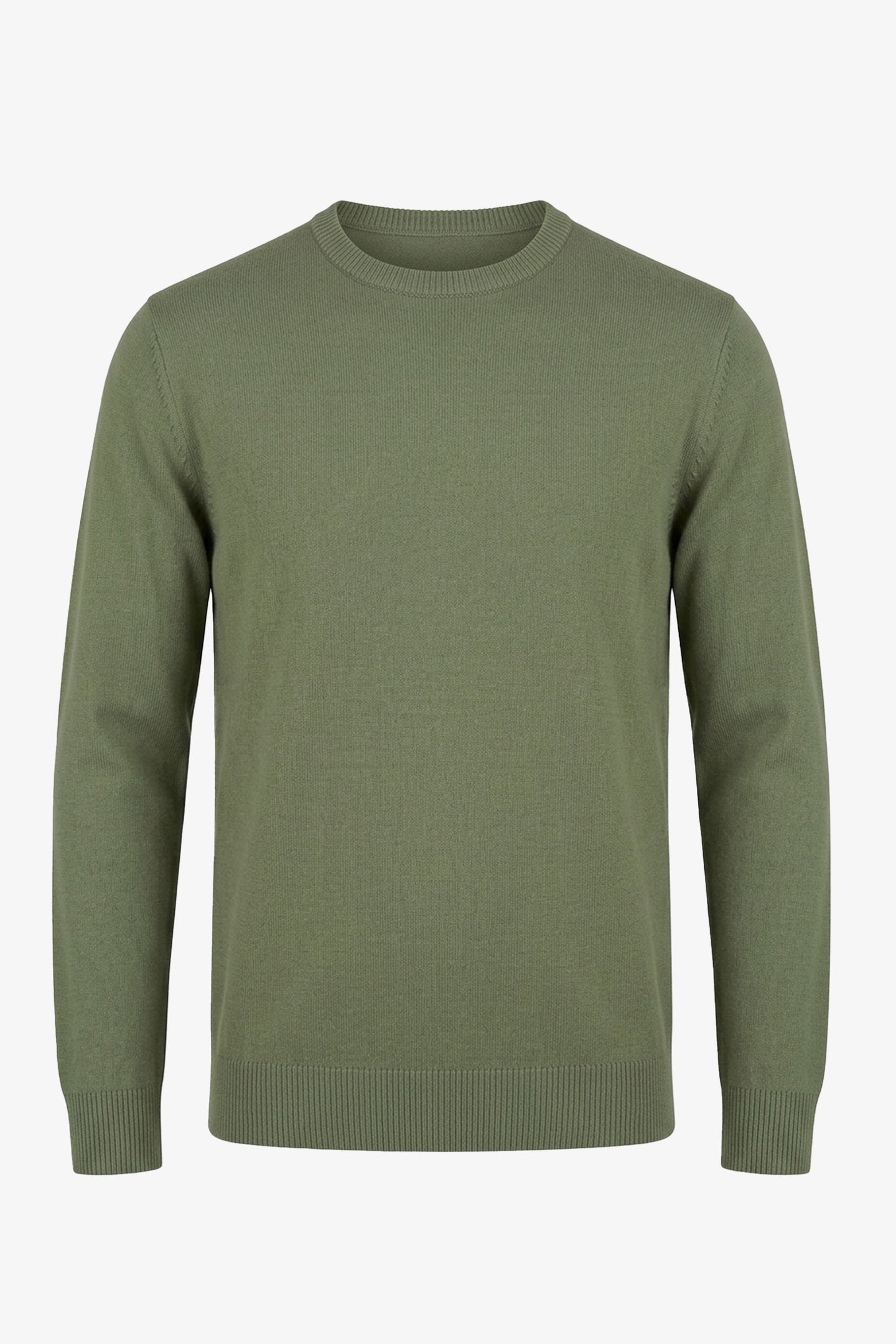 Men’s Green Crew Neck Jumper Regular Fit Knitted Pullover