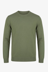 Men’s Green Crew Neck Jumper Regular Fit Knitted Pullover