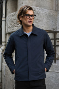 Men’s Navy Collared Waterproof Harrington Jacket