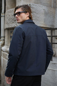 Men’s Navy Collared Waterproof Harrington Jacket