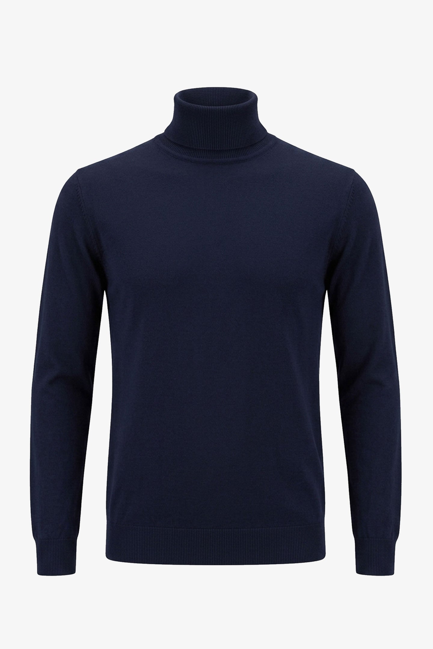 Men’s Navy Turtleneck Sweater Soft Viscose Blend Long Sleeve Knit Pullover