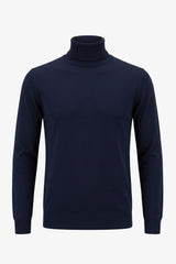 Men’s Navy Turtleneck Sweater Soft Viscose Blend Long Sleeve Knit Pullover