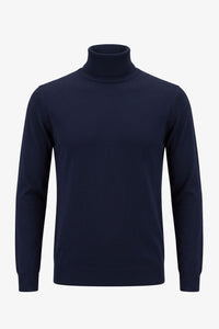 Men’s Navy Turtleneck Sweater Soft Viscose Blend Long Sleeve Knit Pullover