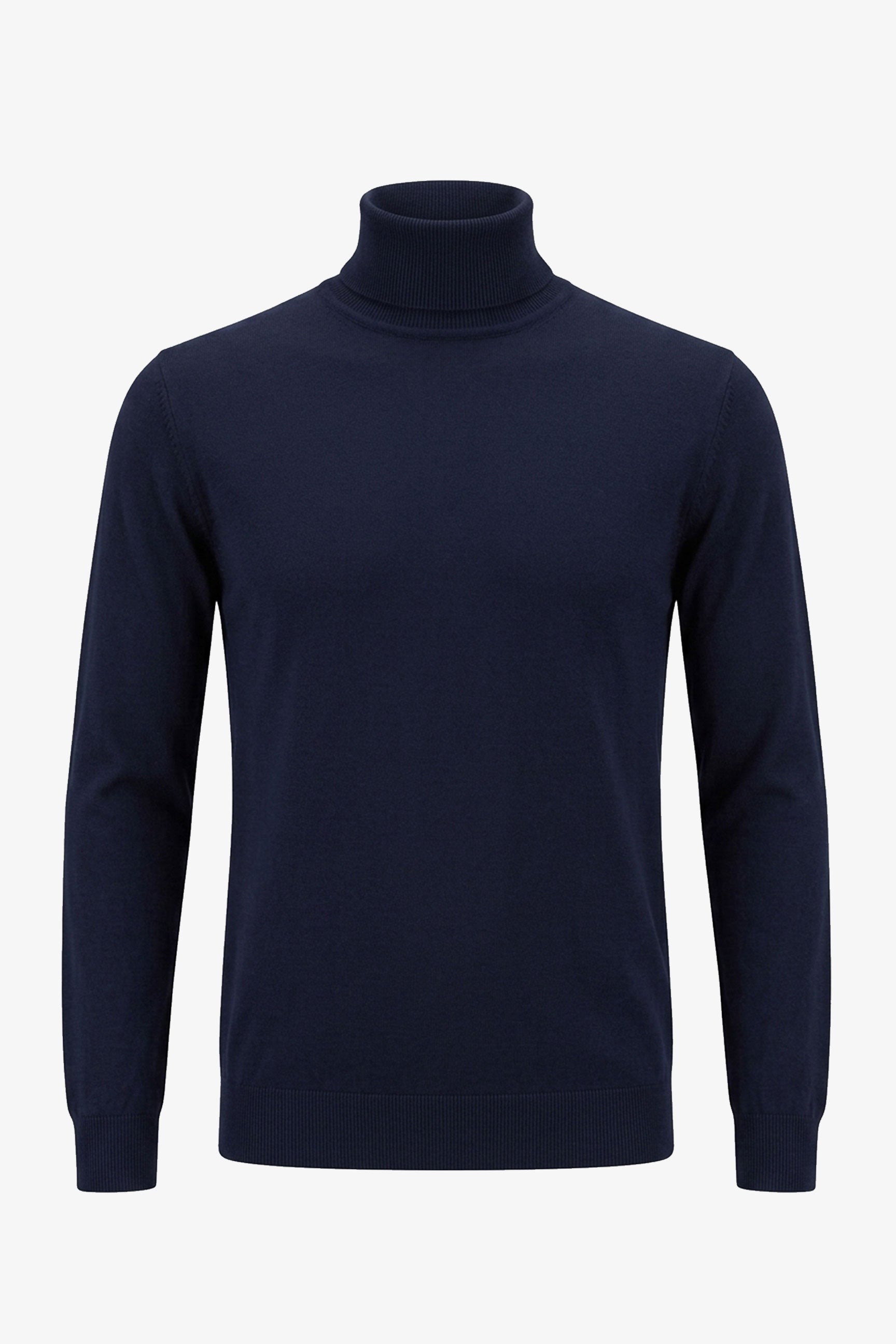 Men’s Navy Turtleneck Sweater Soft Viscose Blend Long Sleeve Knit Pullover