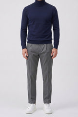 Men’s Navy Turtleneck Sweater Soft Viscose Blend Long Sleeve Knit Pullover