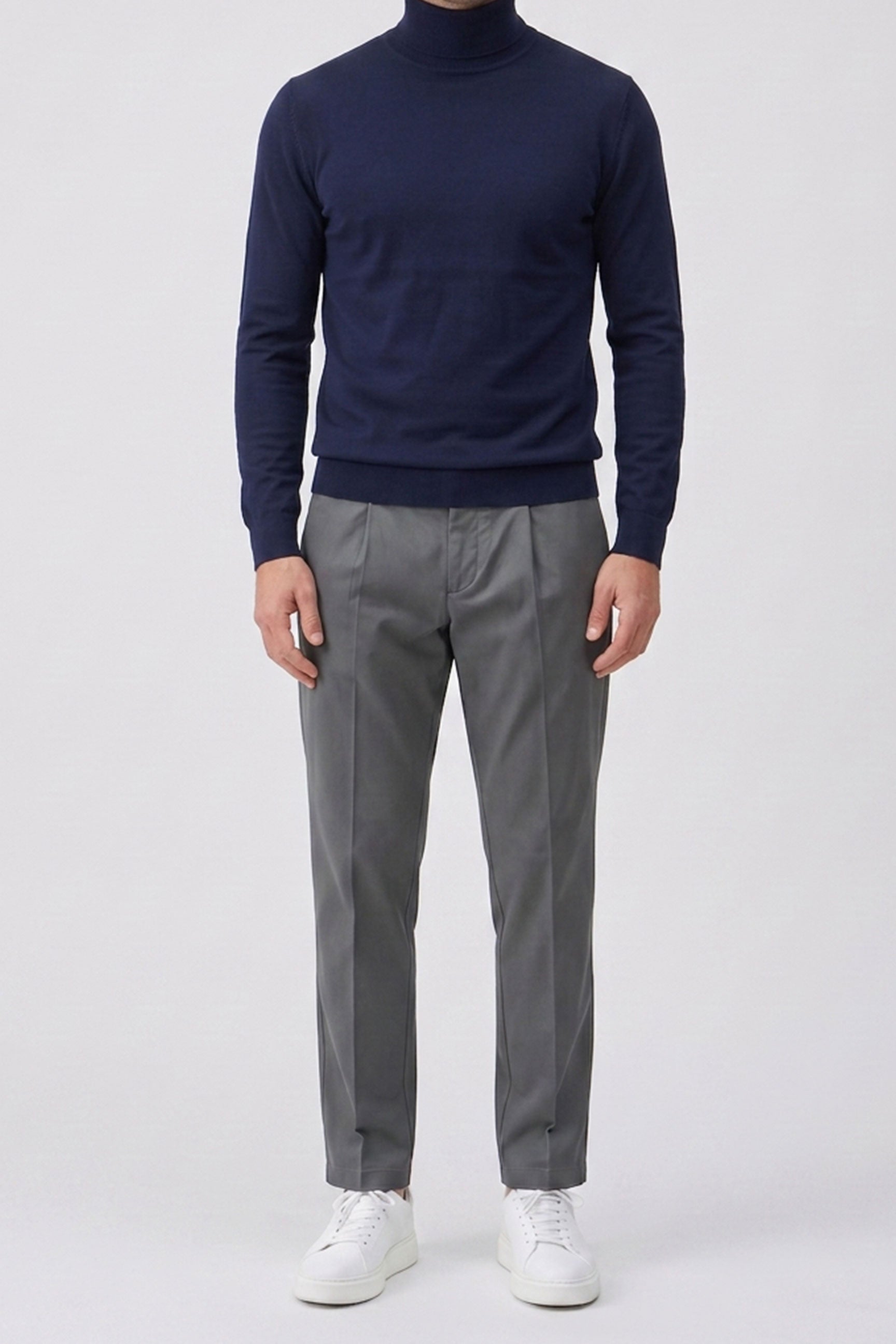 Men’s Navy Turtleneck Sweater Soft Viscose Blend Long Sleeve Knit Pullover
