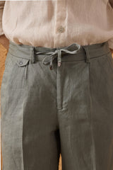 Men’s Navy Zip Linen Jacket & Sage Trousers Set Smart Casual Summer Outfit