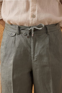 Men’s Navy Zip Linen Jacket & Sage Trousers Set Smart Casual Summer Outfit