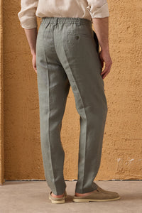 Men’s Navy Zip Linen Jacket & Sage Trousers Set Smart Casual Summer Outfit