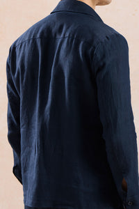 Men’s Navy Zip Linen Jacket & Sage Trousers Set Smart Casual Summer Outfit