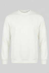 Men’s Off White Cotton Blend Crew Neck Sweatshirt Long Sleeve Stretch Pullover