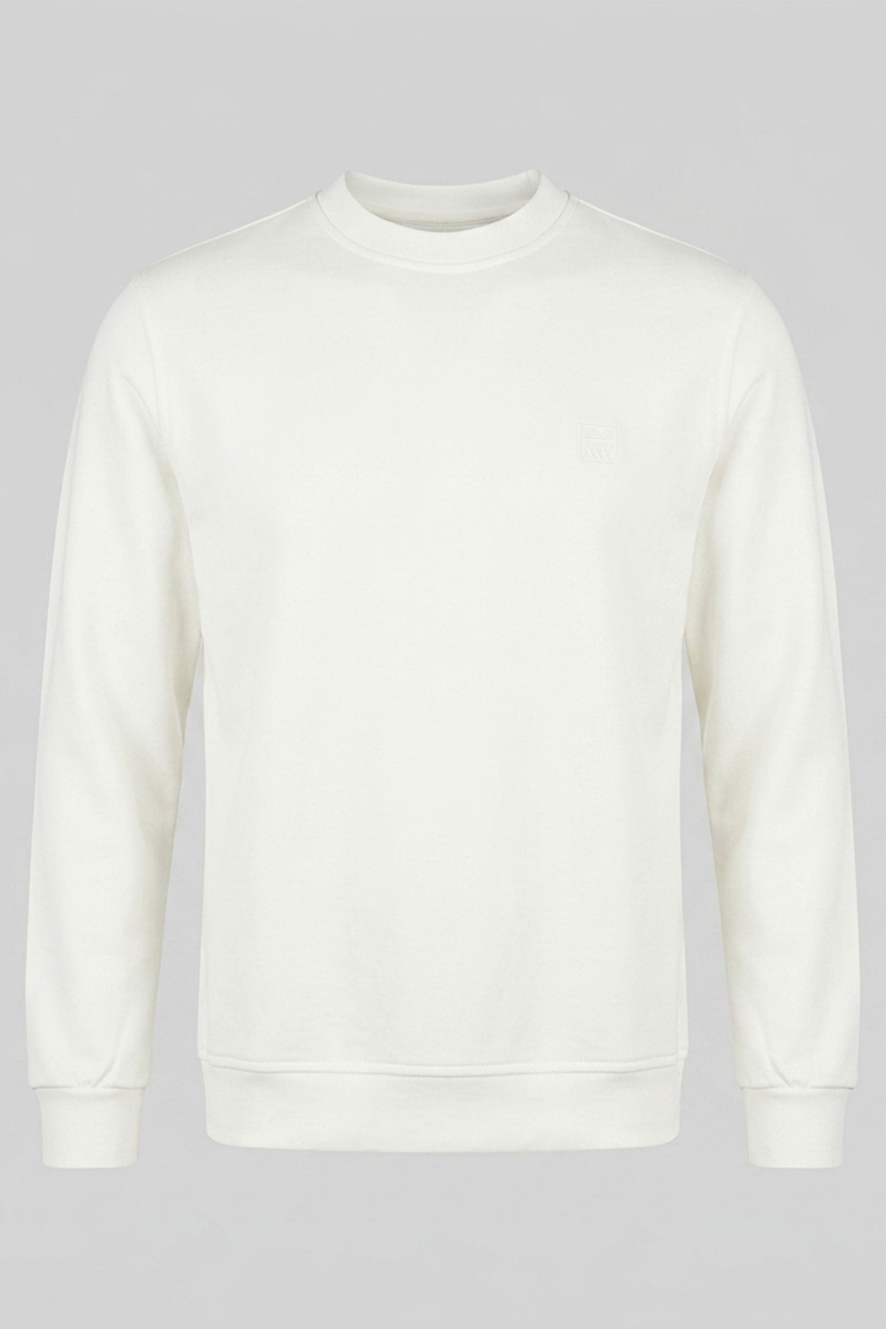Men’s Off White Cotton Blend Crew Neck Sweatshirt Long Sleeve Stretch Pullover