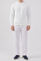 Men’s Off White Cotton Blend Crew Neck Sweatshirt Long Sleeve Stretch Pullover