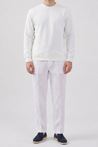 Men’s Off White Cotton Blend Crew Neck Sweatshirt Long Sleeve Stretch Pullover