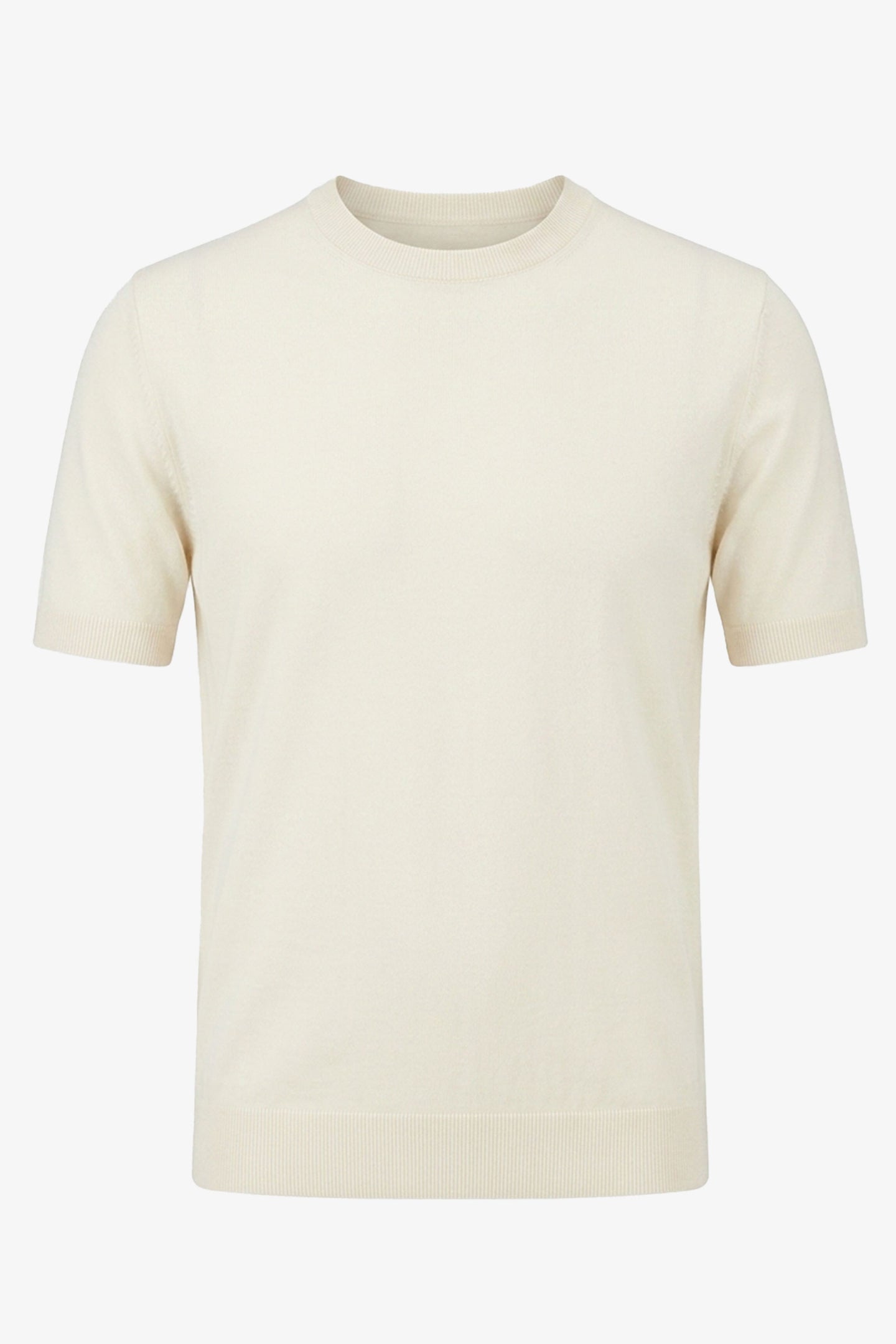 Men’s Off White Cream Knitted T Shirt Regular Fit Crew Neck Short Sleeve Top