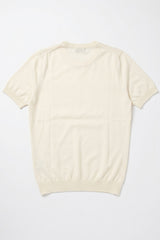 Men’s Off White Cream Knitted T Shirt Regular Fit Crew Neck Short Sleeve Top