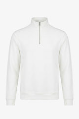 Men’s Off White Quarter Zip Sweatshirt Cotton Blend Funnel Neck Pullover