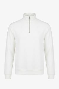 Men’s Off White Quarter Zip Sweatshirt Cotton Blend Funnel Neck Pullover