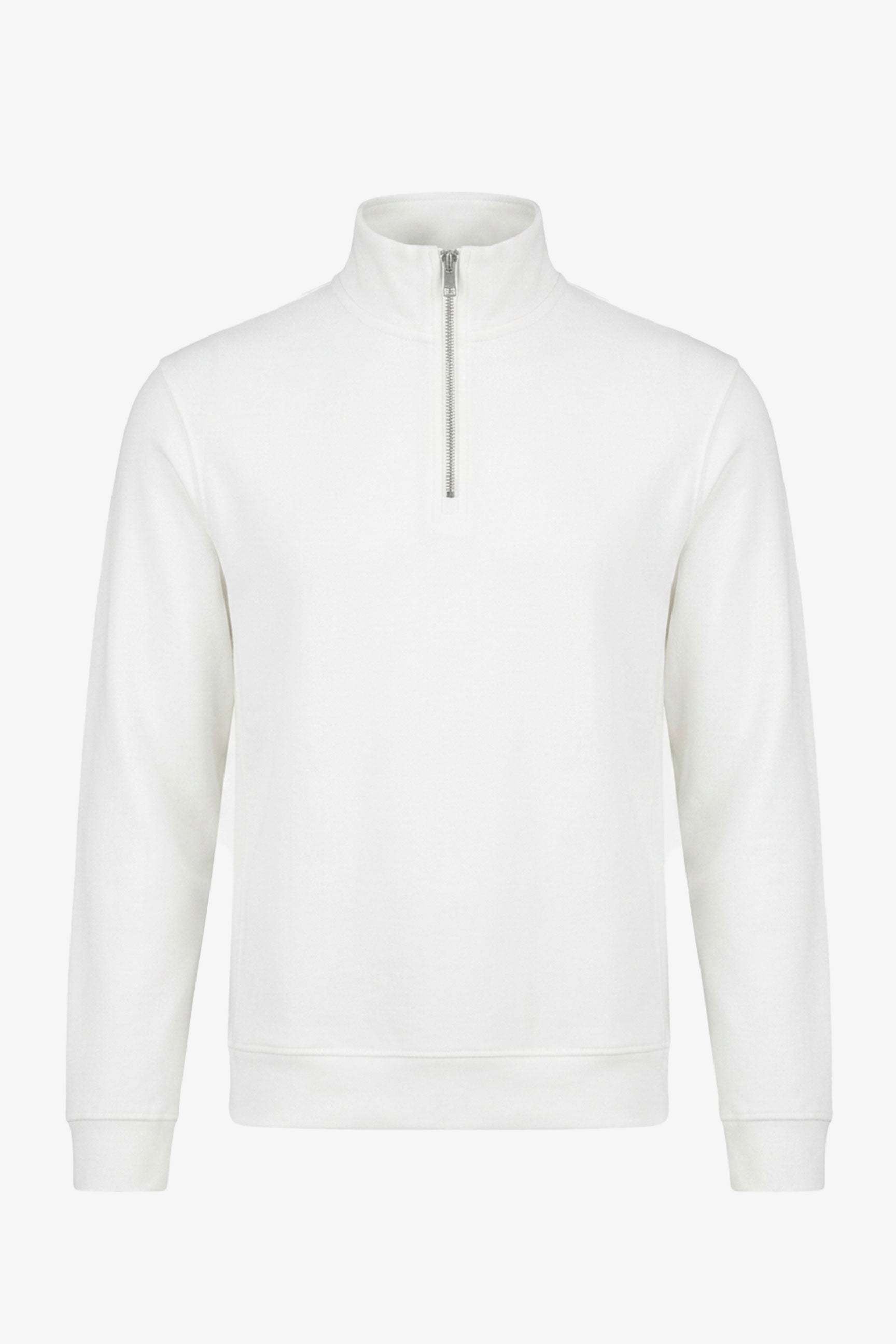 Men’s Off White Quarter Zip Sweatshirt Cotton Blend Funnel Neck Pullover
