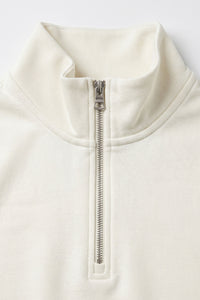 Men’s Off White Quarter Zip Sweatshirt Cotton Blend Funnel Neck Pullover