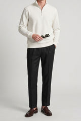 Men’s Off White Quarter Zip Sweatshirt Cotton Blend Funnel Neck Pullover
