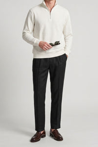 Men’s Off White Quarter Zip Sweatshirt Cotton Blend Funnel Neck Pullover